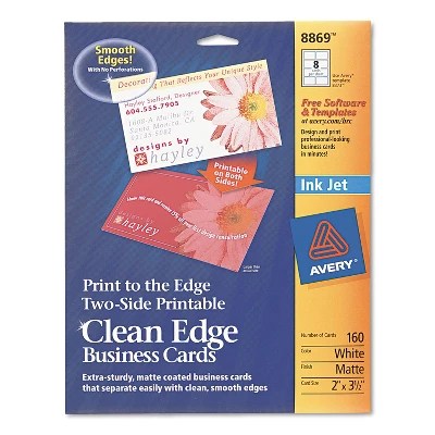 Avery Print-To-The-Edge 2-Sided Clean Edge Business Card Inkjet 2X3 1/2 Wht 160/Pk 8869 : Target