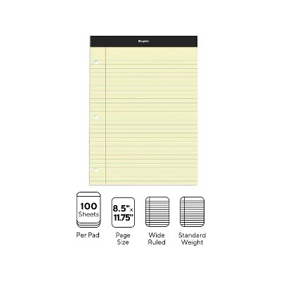 Staples Notepads 8.5" X 11.75" Wide Yellow 100 Sh./pad 6 Pads/pk 478871