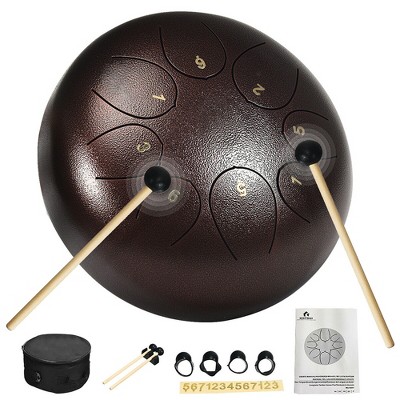 Costway 10'' Steel Tongue Drum 8 Notes Handpan Drum W/ Bag Mallets