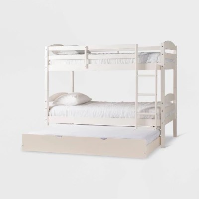 Buy Twin Over Twin Solid Wood Bunk Bed with Trundle White Saracina