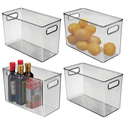 Mdesign Plastic Kitchen Food Storage Organizer Bin, Handles, 4 Pack