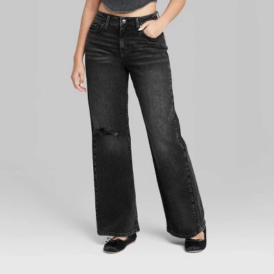 Women's High-rise Wide Leg Baggy Jeans - Wild Fable™ Black 14 : Target