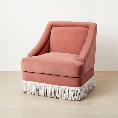 Alberhill Velvet Accent Chair With Fringe Pink Opalhouse™ Designed