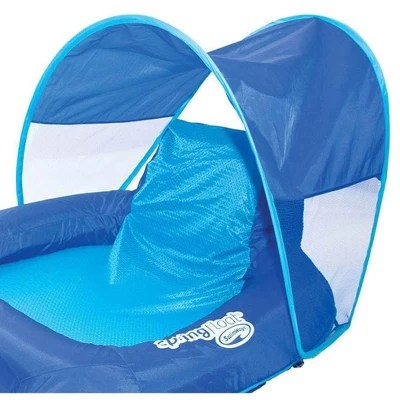 Swimways Spring Float Recliner Pool Lounge Chair W/ Sun Canopy, Blue