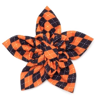 The Worthy Dog Halloween Argyle Flower Adjustable Collar