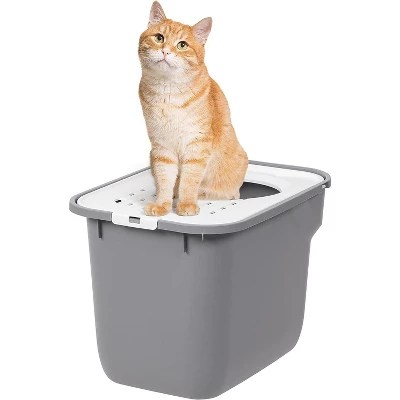 Iris Usa Square Top Entry Cat Litter Box, Gray/white Target