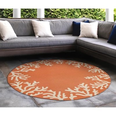 Liora Manne Capri Coral Border Indoor/outdoor Rug Coral 5' Round Target