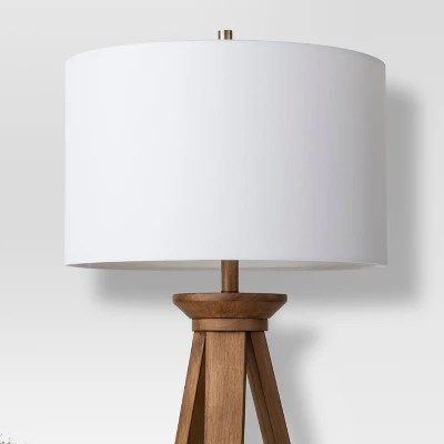 Oak Wood Tripod Floor Lamp Brass (includes Led Light Bulb) Threshold