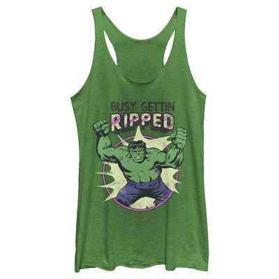 Women's Marvel Hulk Getting Ripped Racerback Tank Top Envy Green Small Target