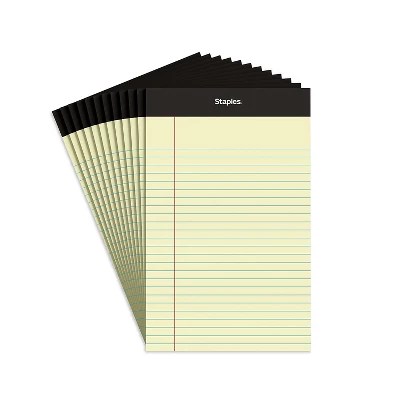 Staples Notepads 5" X 8" Narrow Canary 50 Sheets/pad 12 Pads/pack