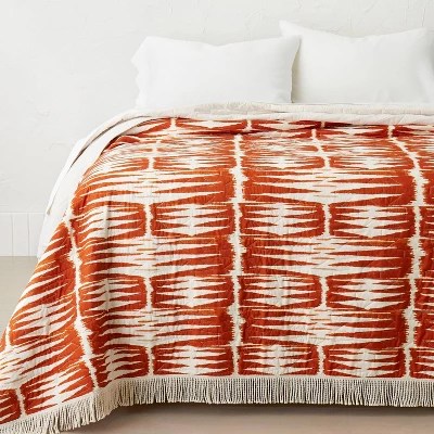 Twin/twin Extra Long Printed With Fringe Groove Print Quilt White/burnt Orange Opalhouse