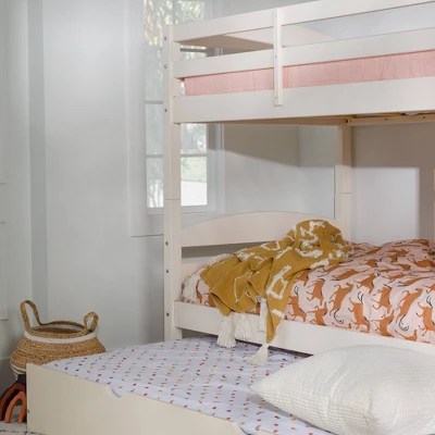 Buy Twin Over Twin Solid Wood Bunk Bed with Trundle White Saracina