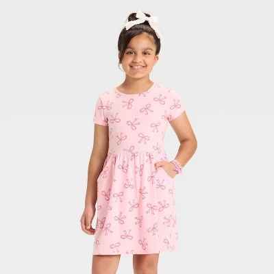 Girls' Short Sleeve 'Animal' Printed Knit Dress Cat & Jack™ Beige M