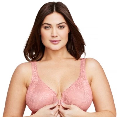 Glamorise Womens Wonderwire Frontclosure Stretch Lace Underwire Bra