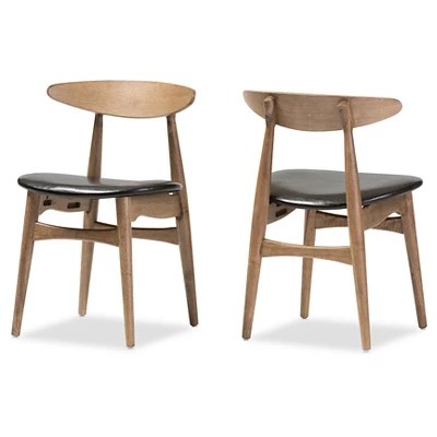 Shop allmodern for modern and contemporary faux leather dining chairs to match your style and budget. Set Of 2 Edna Mid Century Modern French Black Faux Leather Oak Light Brown Finishing Wood Dining Chairs Baxton Studio Target