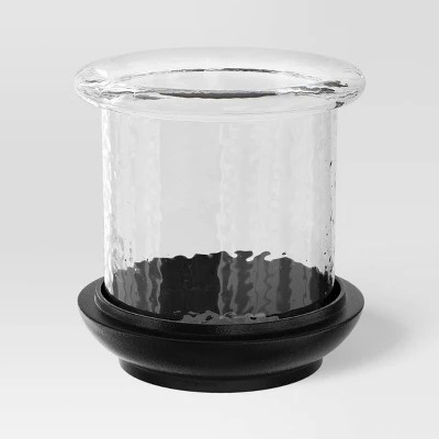 8"x8" Pillar Glass Indoor Outdoor Lantern Candle Holder With Cast Metal Base Black Threshold