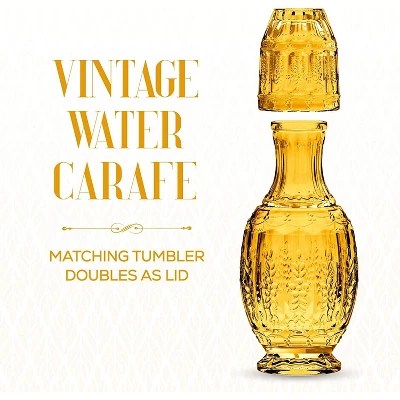 Elle Decor Vintage Bedside Water Carafe With Tumbler Glass Doubles As