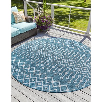 Unique Loom 7' 10 X 7' 10 Round Indoor/outdoor Trellis Teal Area Rug
