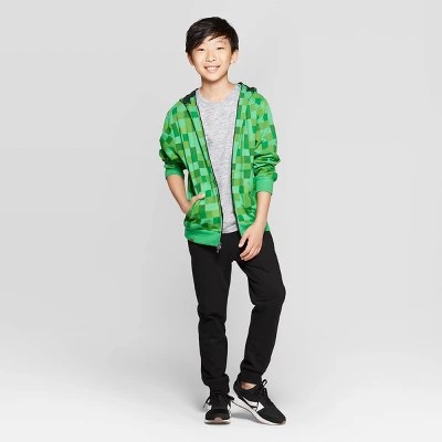 Boys' Minecraft Creeper Costume Fleece Sweatshirt Green S Target