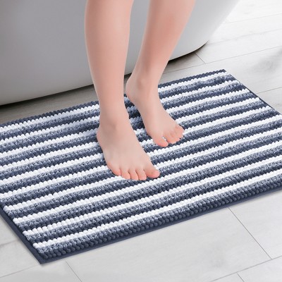 Unique Bargains Bathroom Floor Chenille Plush Striped Quick Dry Soft