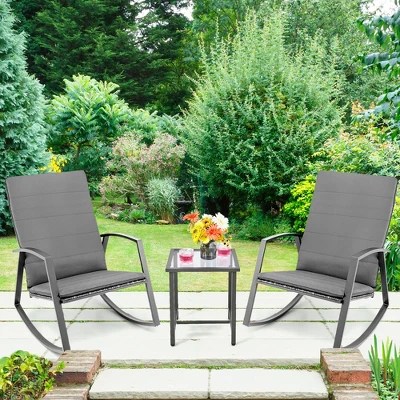 Costway 3pcs Patio Rattan Rocking Chair Table Furniture Set Yard