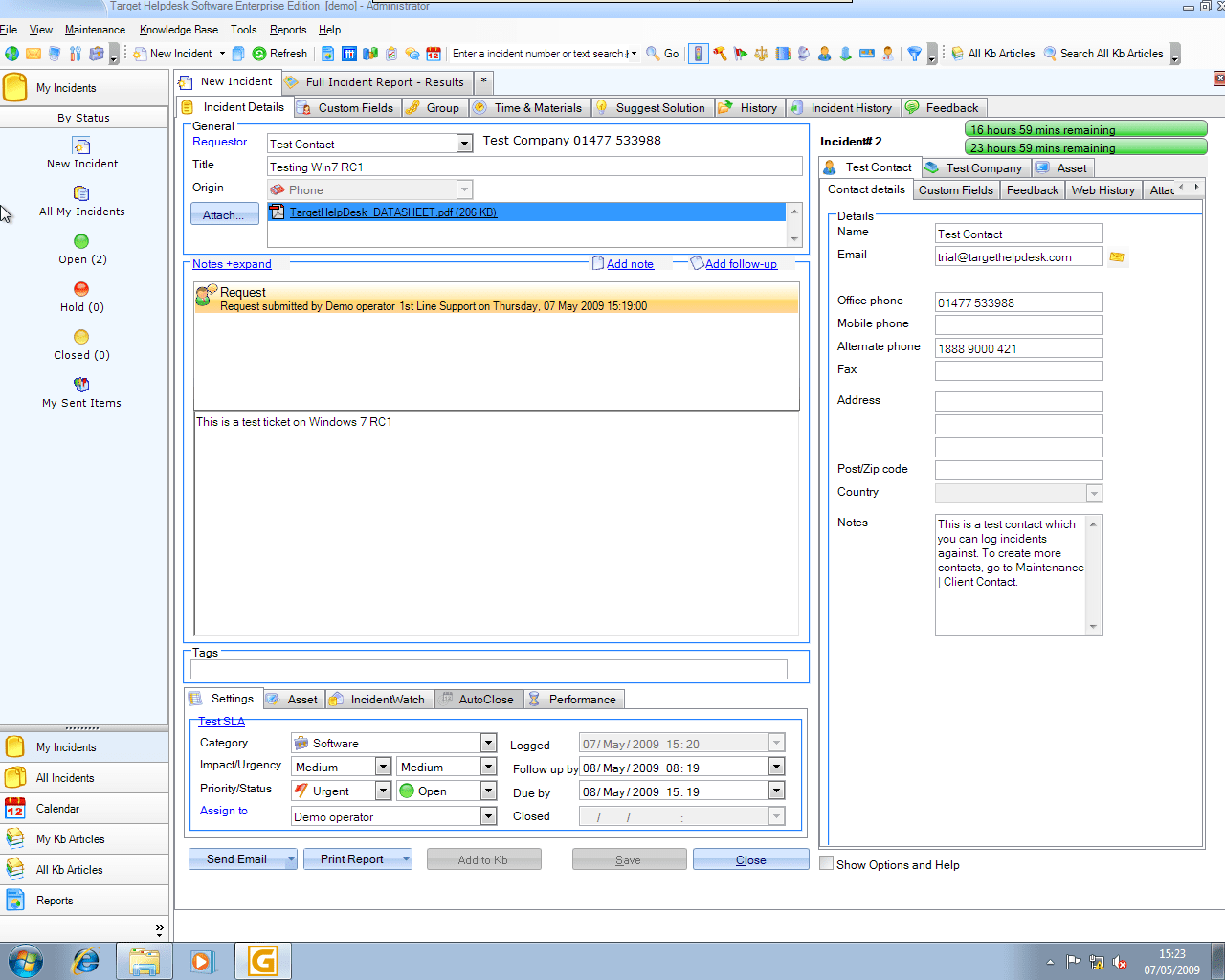 Target Helpdesk on Windows 7 Target Helpdesk Software log