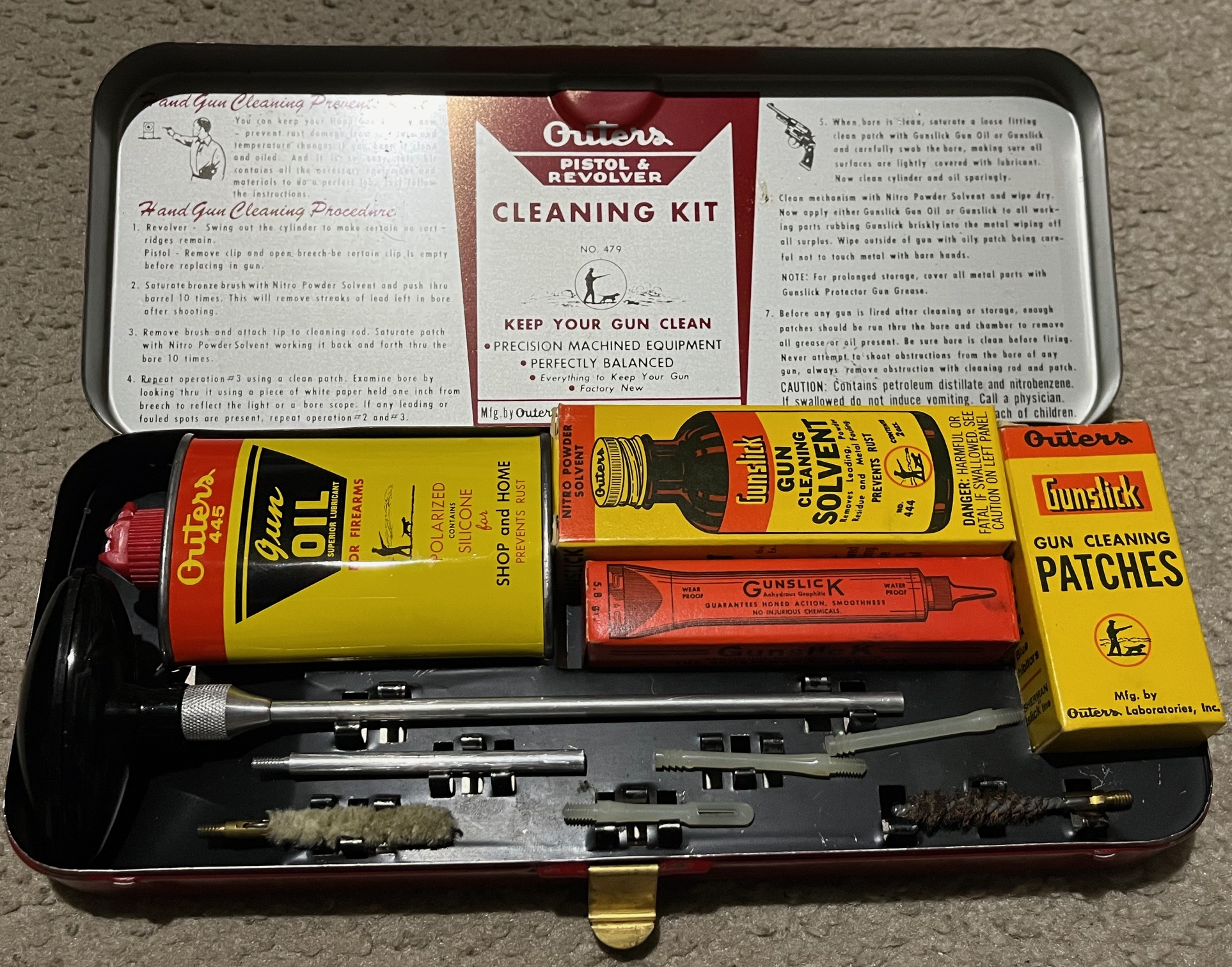 Vintage Outers Gunslick Revolver Pistol Cleaning kit No.479 Cal. 22
