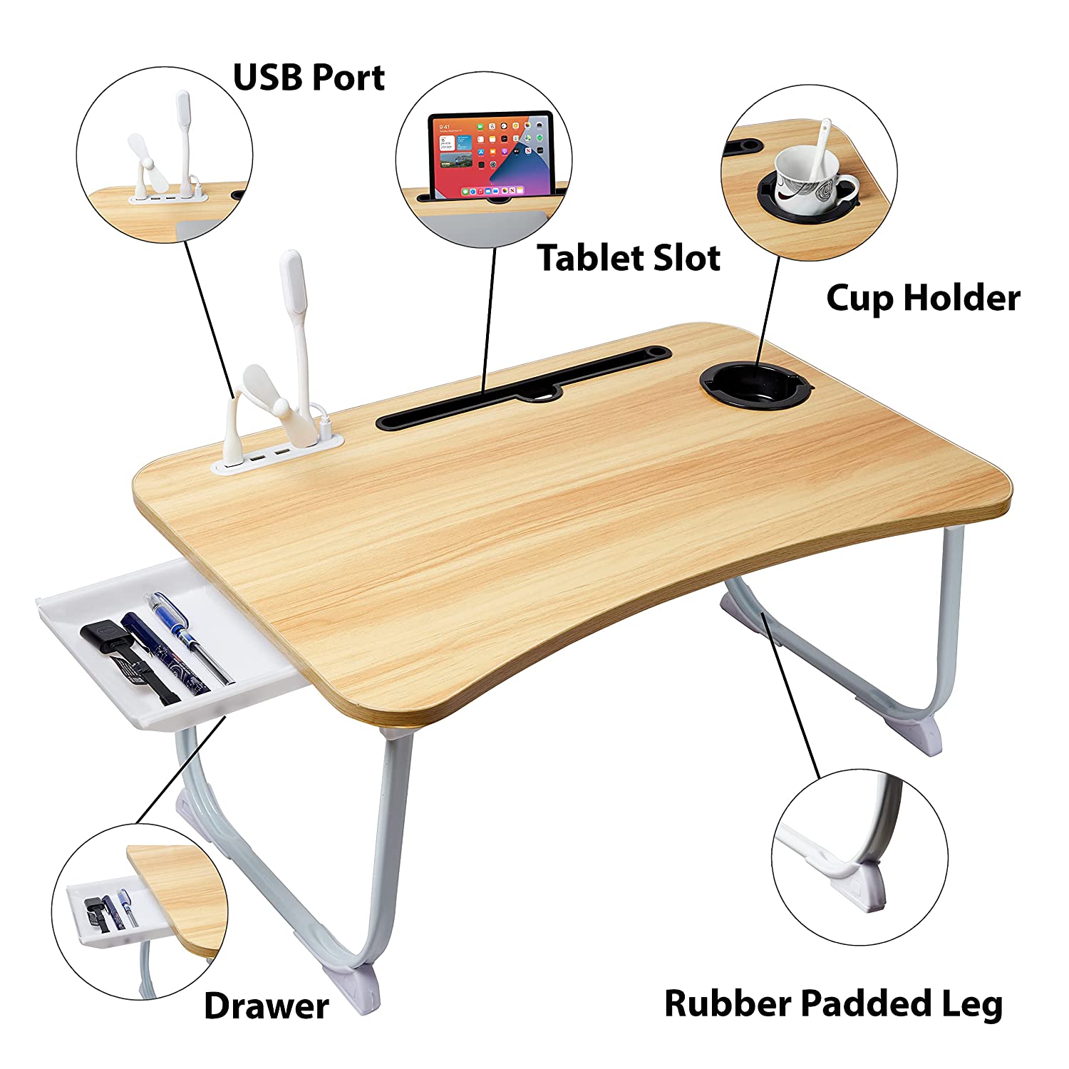 GoRogue Laptop Table for Bed & Sofa, Foldable Desk with Cup Holder