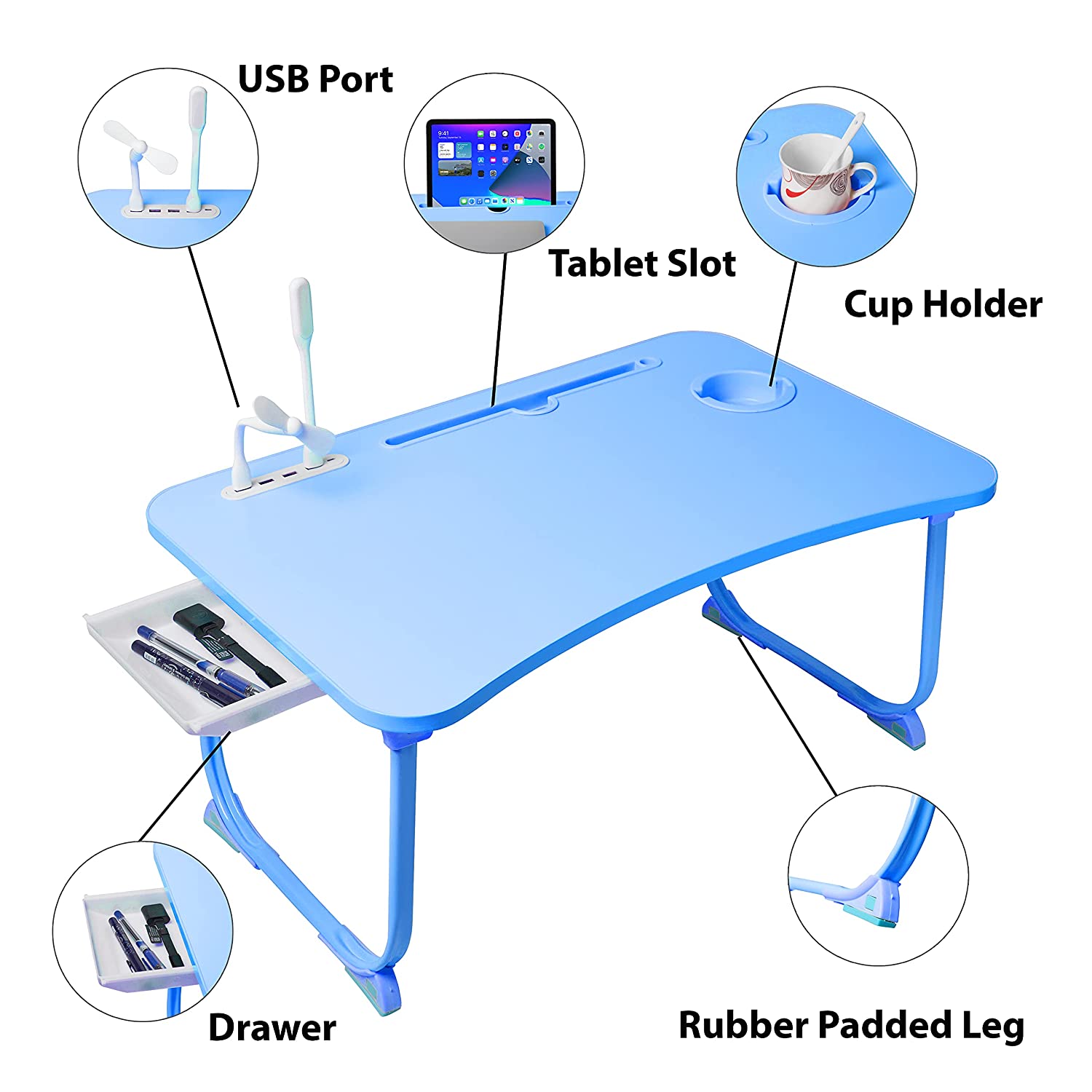 GoRogue Laptop Table for Bed & Sofa, Foldable Desk with Cup Holder