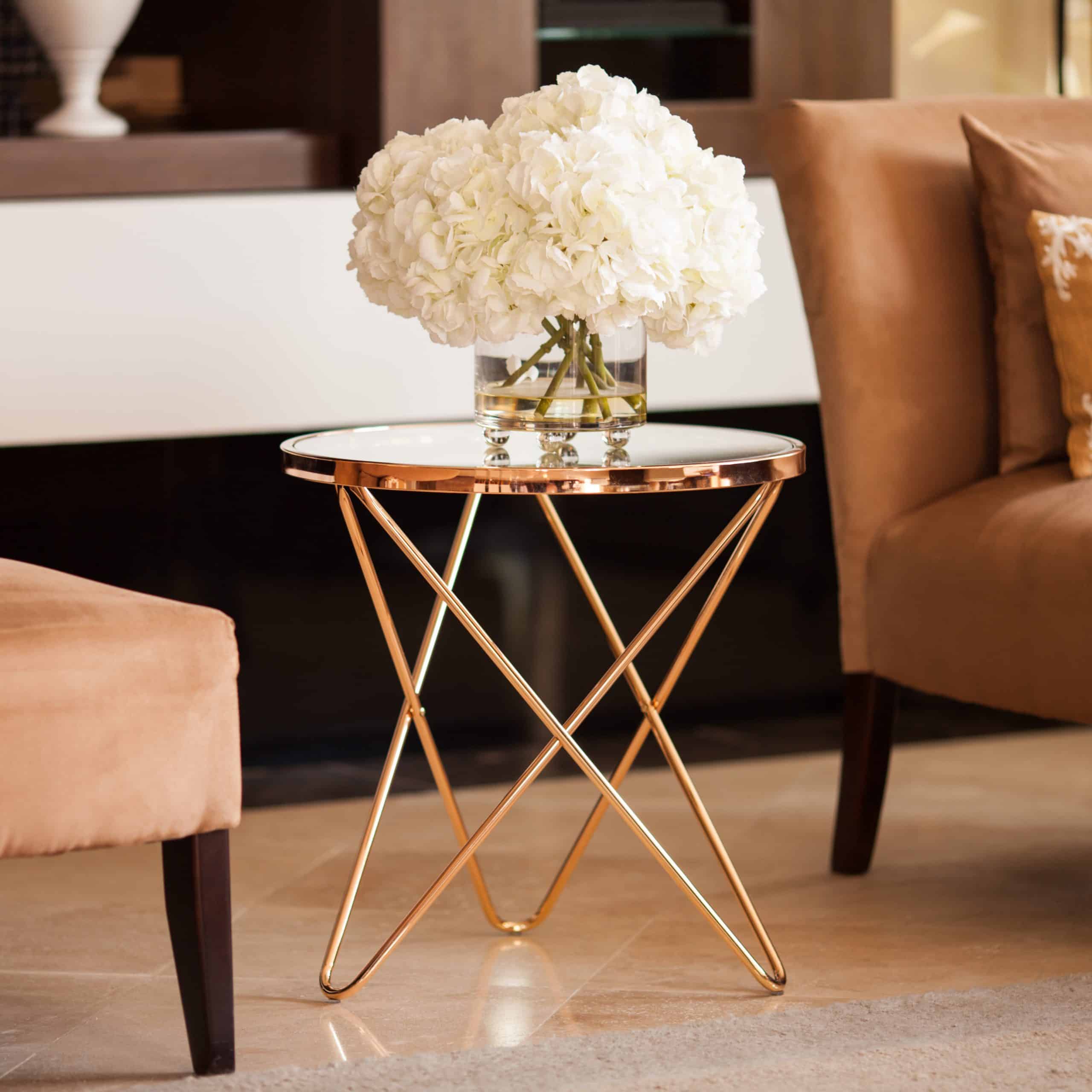 Buy Rose Gold and Glass Top End Table Online Tarkhan.pk