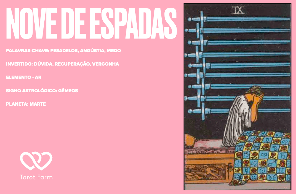 Nove de Espadas significado no Tarot Amor, Dinheiro, Saúde e mais