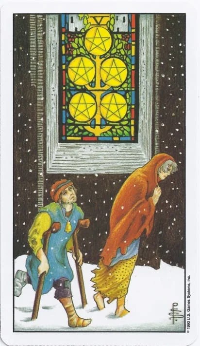 Minor Arcana - 5 of Pentacles - Rider-Waite-Smith Tarot Card Deck 