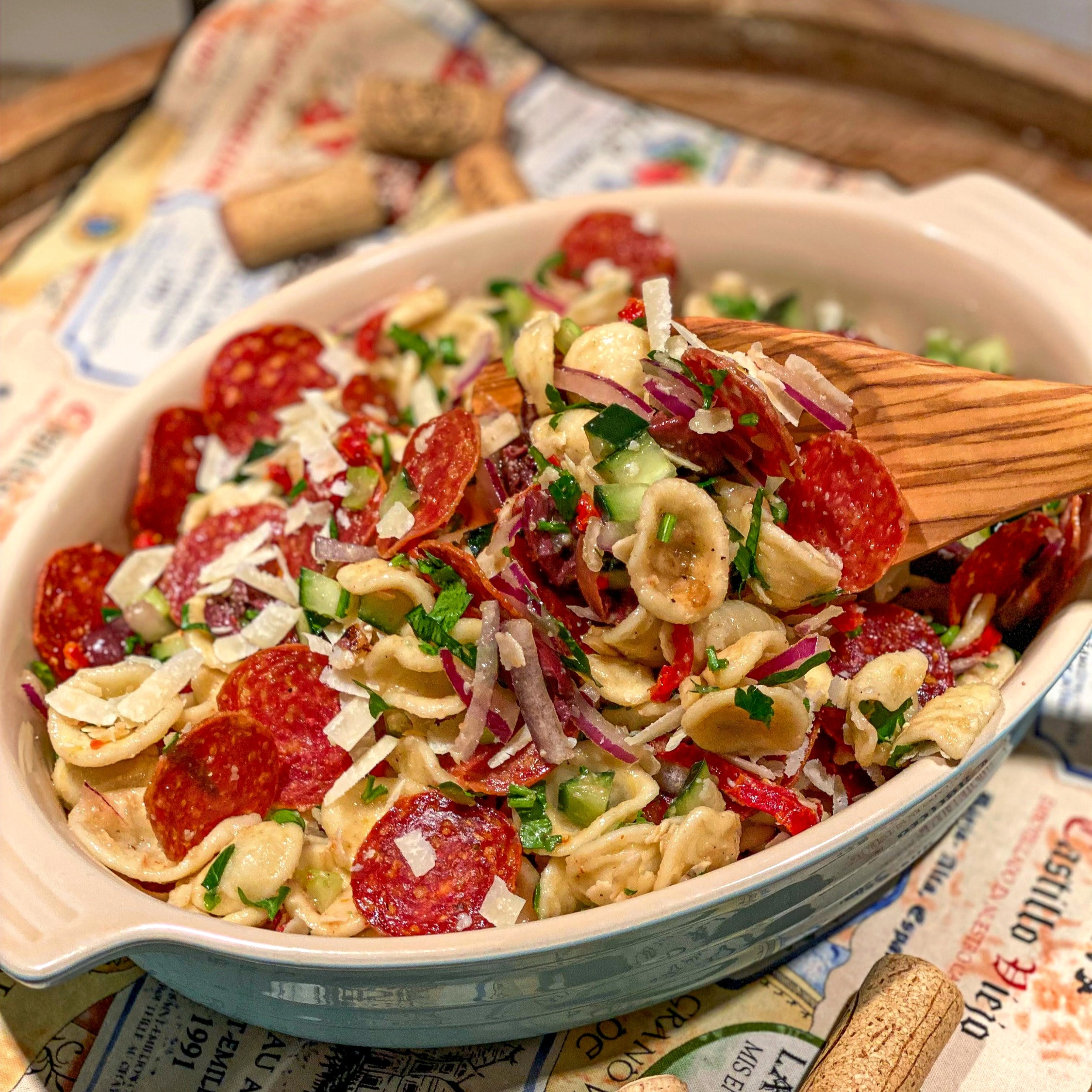 Orecchiette Salad Recipe with Salami Chips TasteAbroad