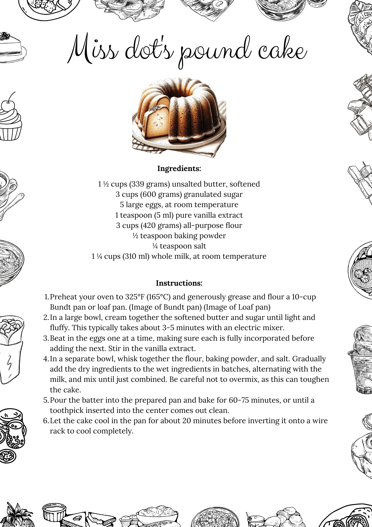 Printable Miss Dot's Pound Cake Recipe (Free PDF) Tasteful Zone