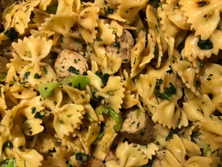Bow Tie Pasta with Greens and Vegan Sausage