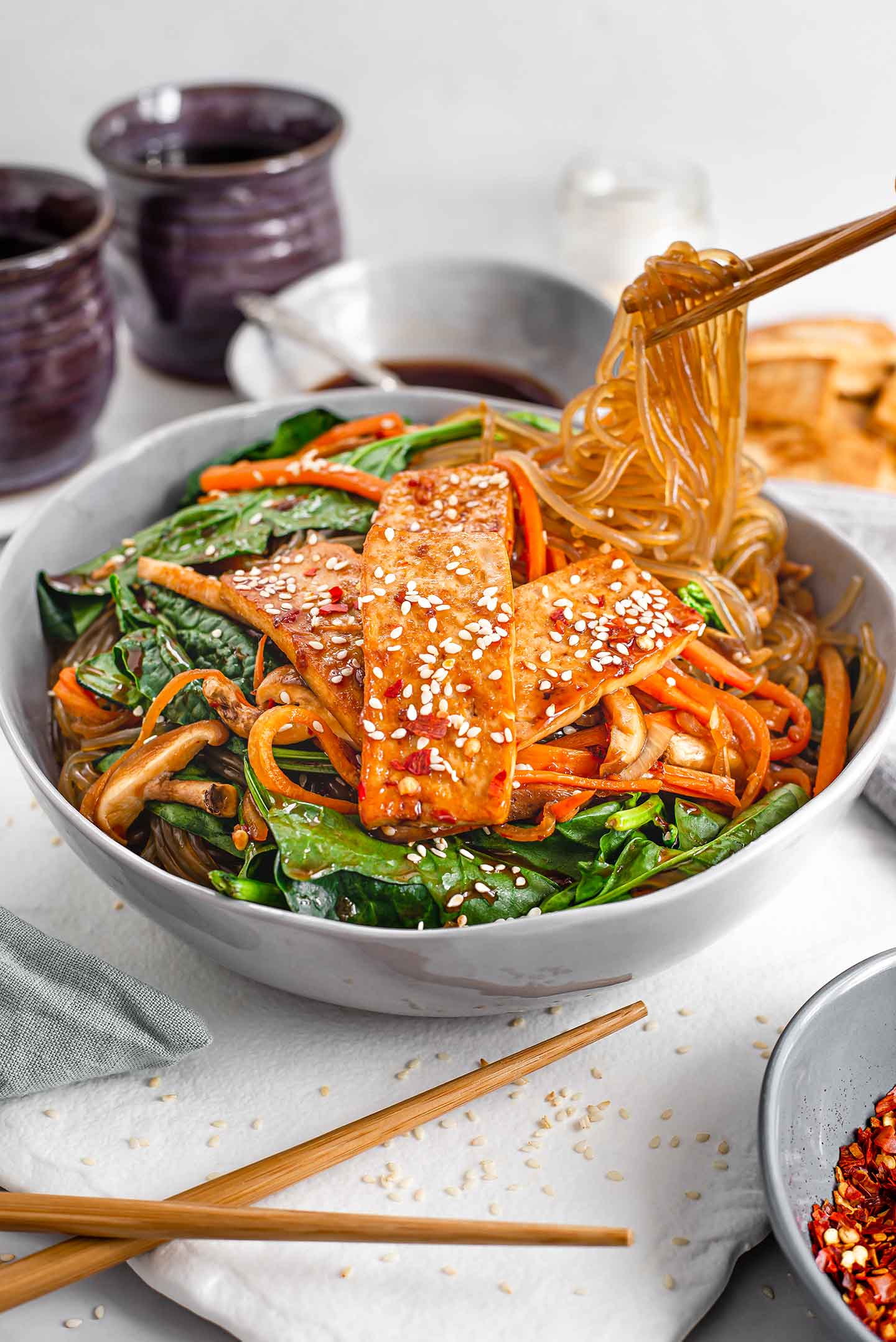 Vegan Japchae Recipe Simple Sweet Potato Glass Noodles • Tasty