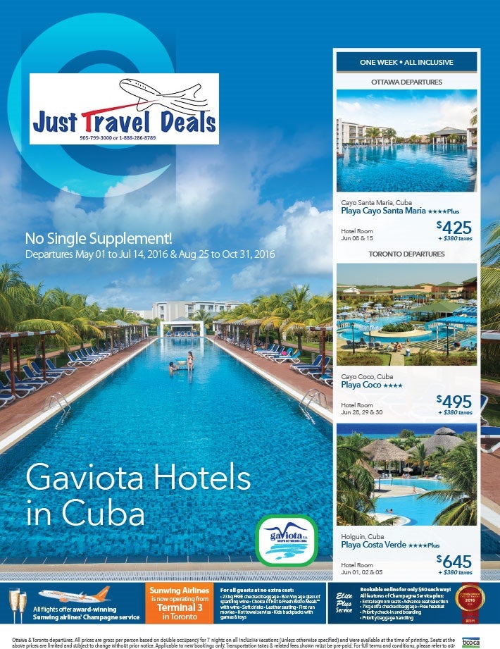 Gaviota Hotels All Inclusive Vacations from 425 Toronto & Ottawa