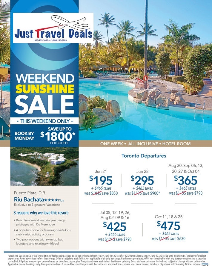 Weekend Sunshine Sale Riu Bachata Puerto Plata from 195 Toronto