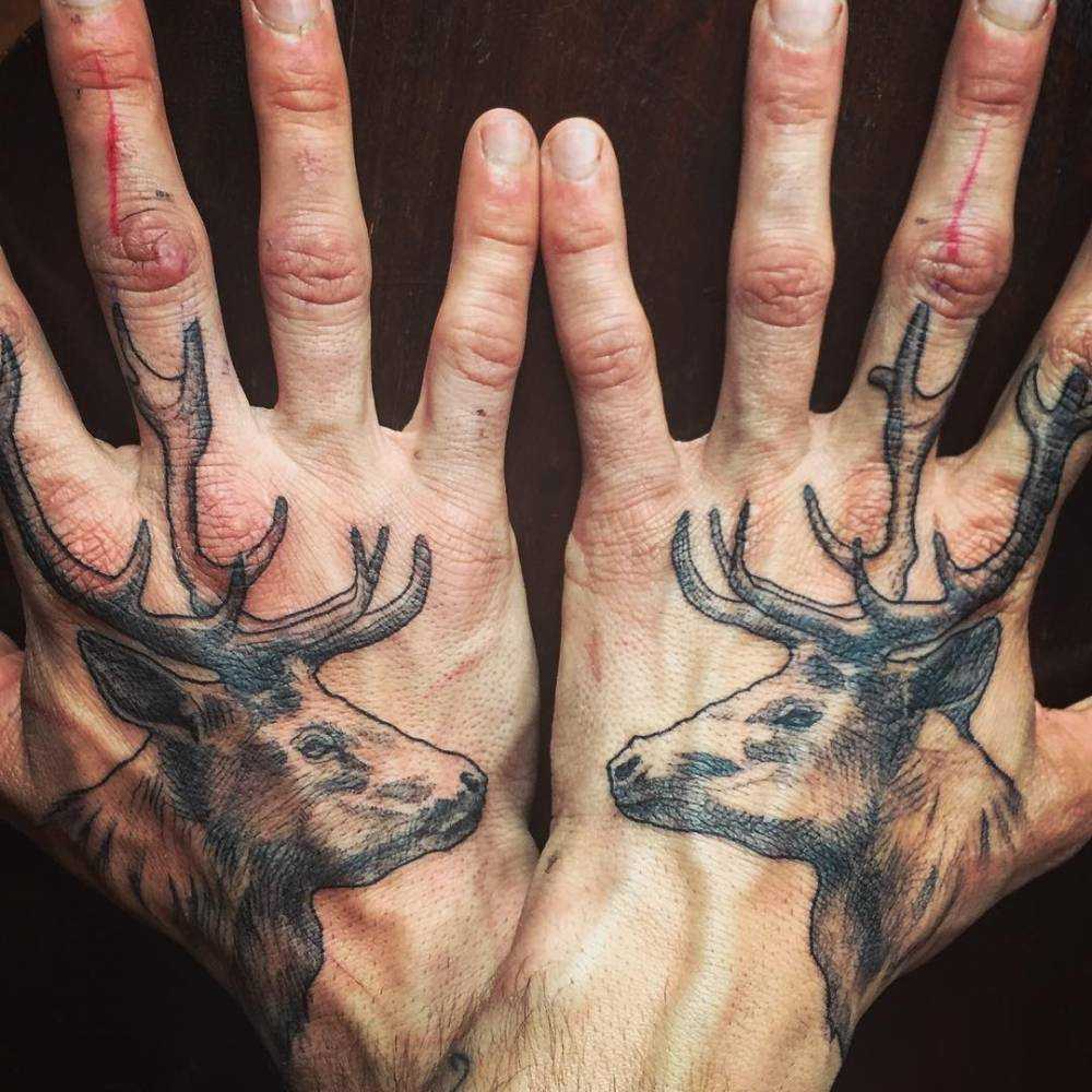 Matching Deer Tattoos On Both Hands - Tattoogrid.net 1000_x_1000_jpg