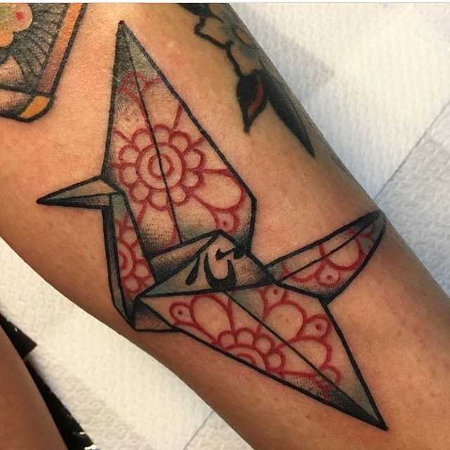 Paper crane tattoo by Jeroen Van Dijk