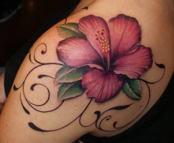 Red Magnolia Flower On Shoulder - (Tattoo Pictures)(Tattoo Pictures) 494_x_600_jpg