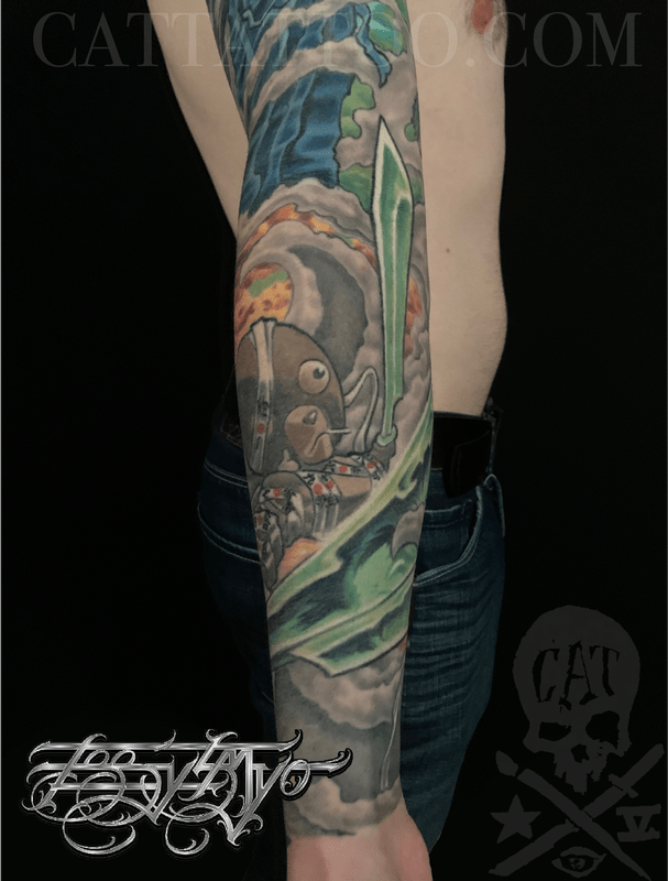 Cat Tattoo : Tattoos : Color : Close Up Of Lower Arm In The Anime Full Sleeve 800_x_607_png
