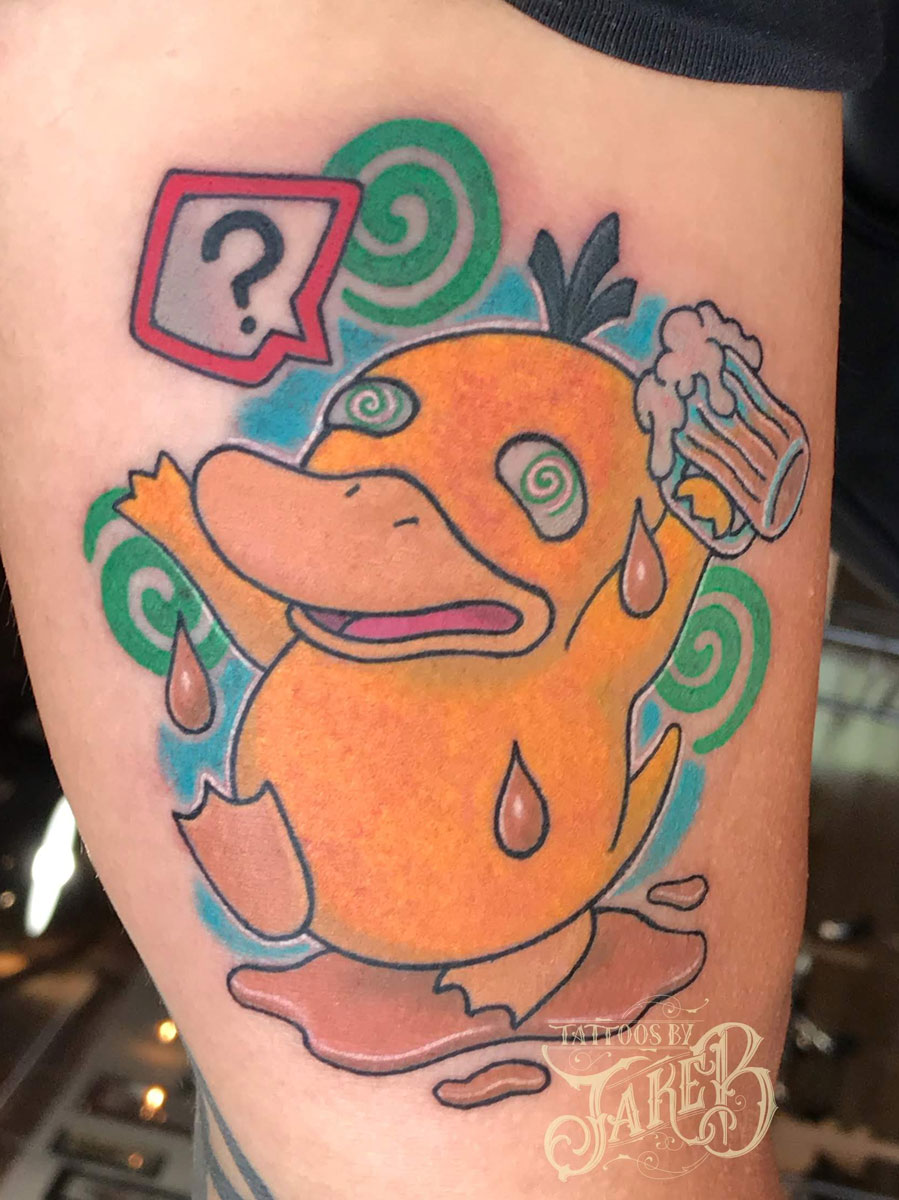 Traditional Drunk Psyduck Tattoo Tattoos by Jake B