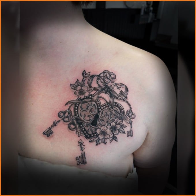 Heart Lock Chest Tattoos For Women