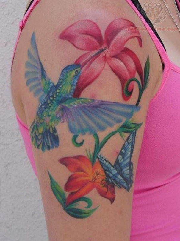 tavares tattoo tatuagem feminina e delicada de beijaflor colorido nas Desenhos de tatuagem linda beijaflor » Tatuagens HD