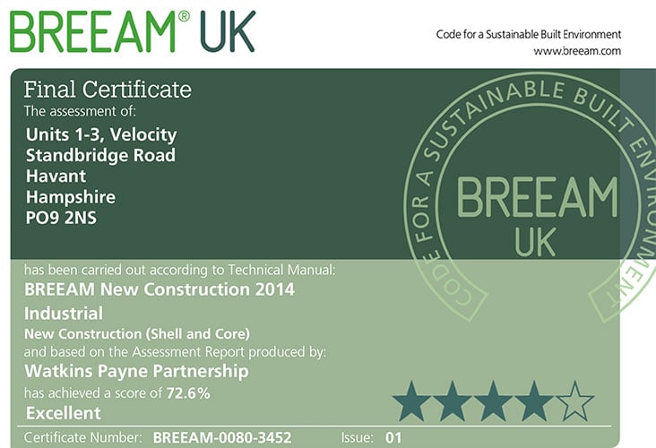 Velocity secures BREEAM "Excellent" Certification Taurus Developments