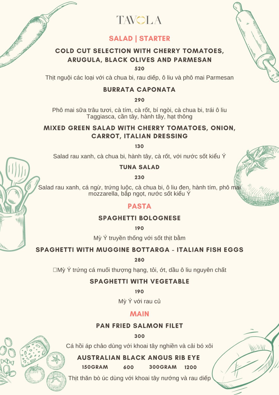 Menu Tavola Restaurant