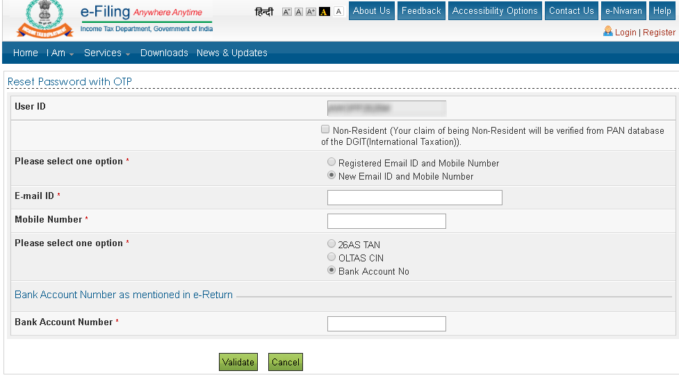 How to reset the password of Tax Efilling account.