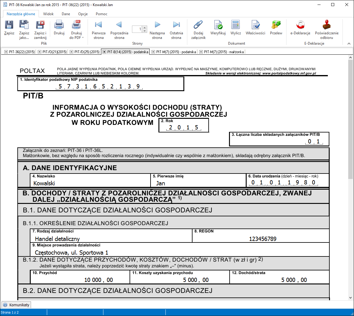PIT/B załącznik do PIT36 i PIT36L działalność godpodarcza PIT/B