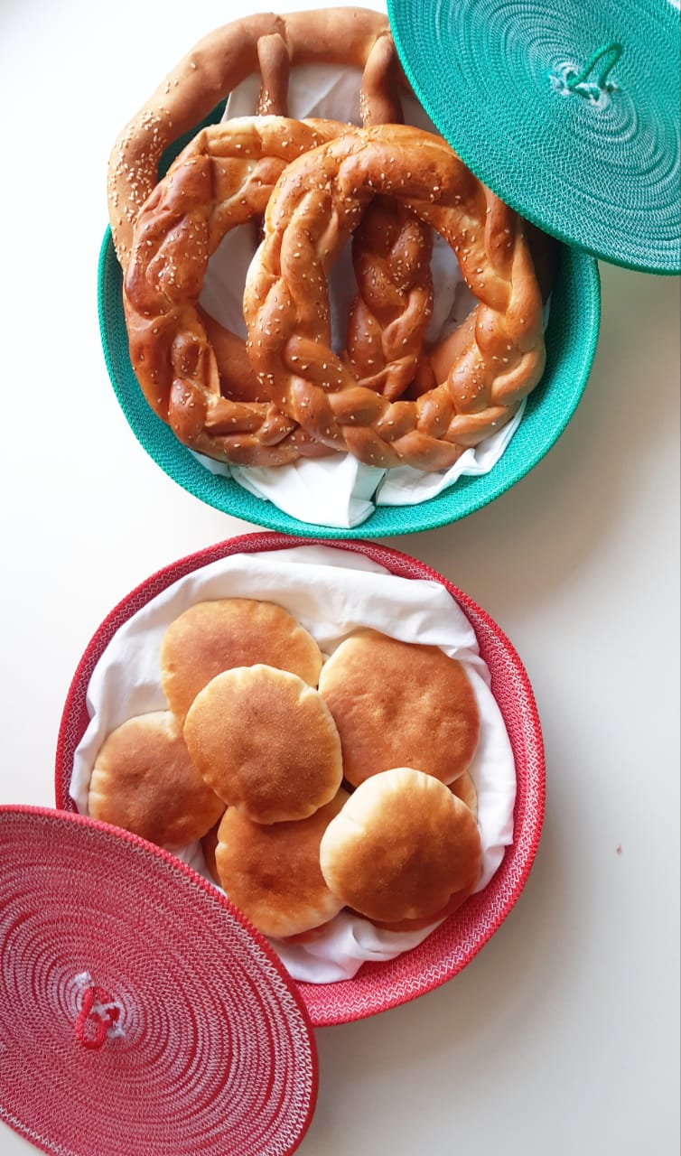 Woven Silk Rope Bread Basket with lid TAYETs Handmade Home Décor